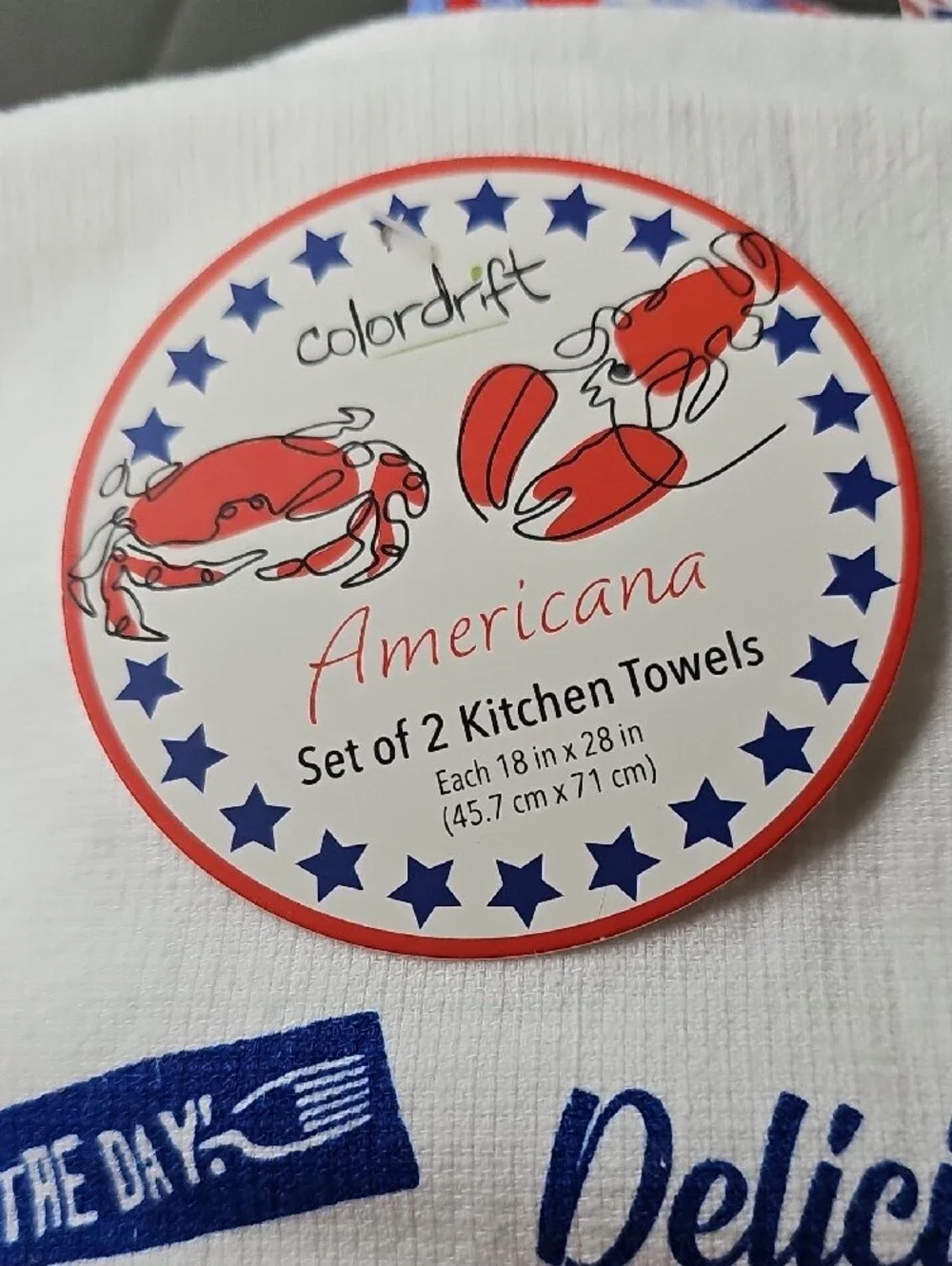NWT White Lobster Kitchen Towel with Red & Blue Nautical Print,set of 2